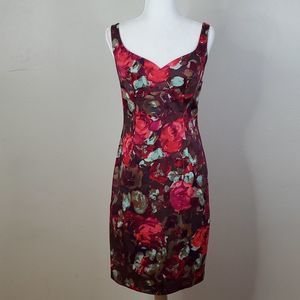 Black Halo Floral Midi Dress - Red and Green